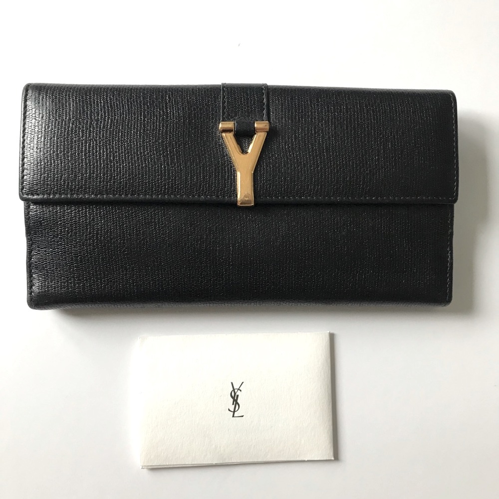 Authentic YSL Yves Saint Laurent Y-line monogram flap wallet